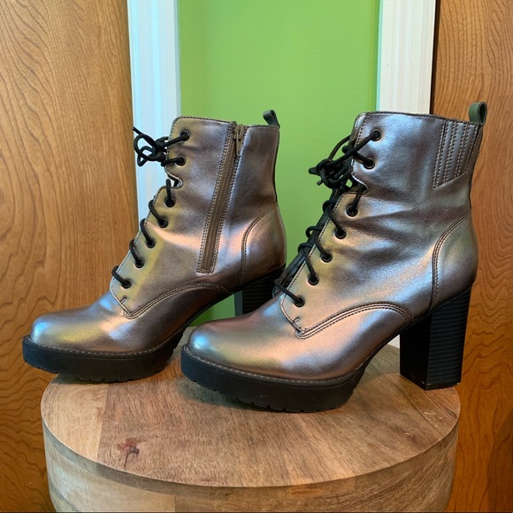 Madden NYC Josie Silver Lace-up Combat Boots - Picture 4 of 8